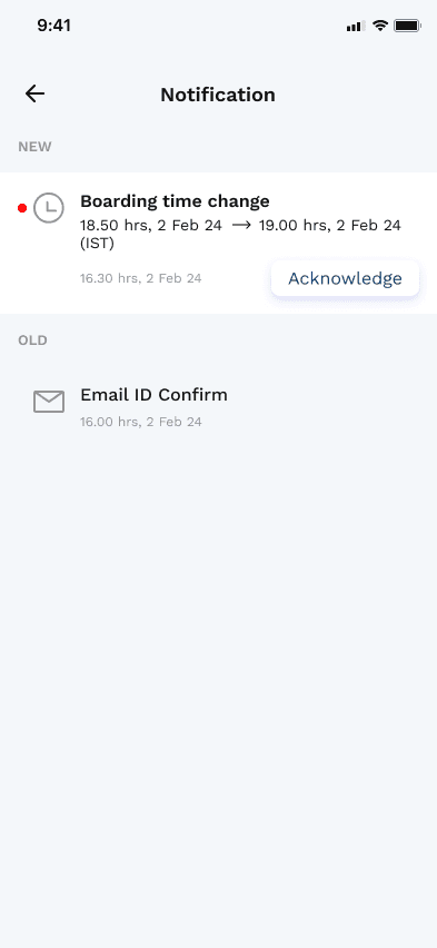 Flight notification screen