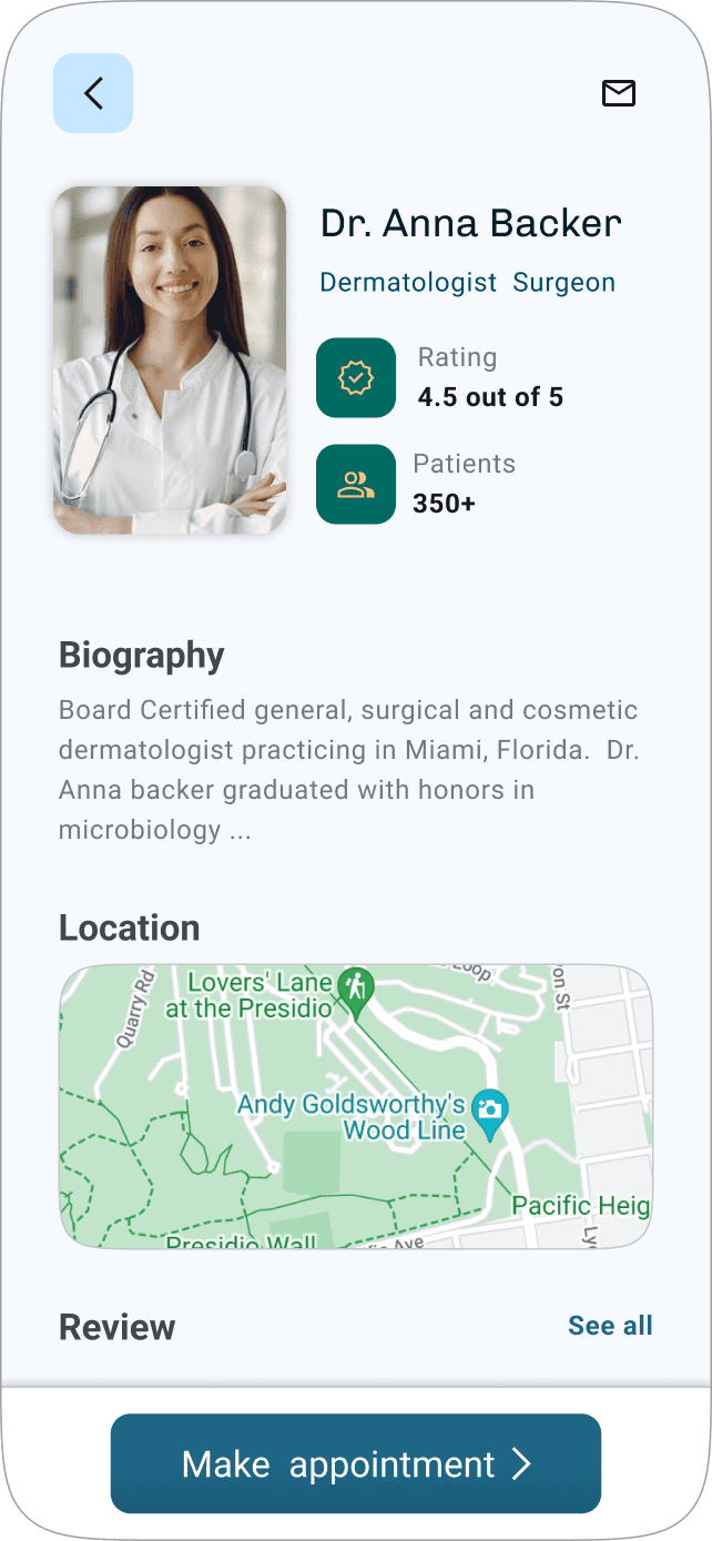 Doctor profile and booking screen