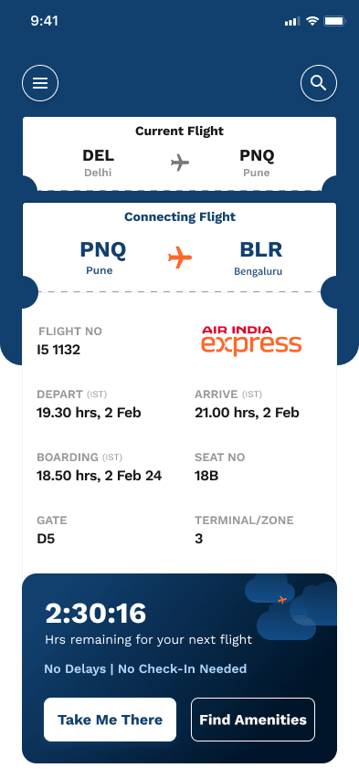 Connecting flight ticket with timer