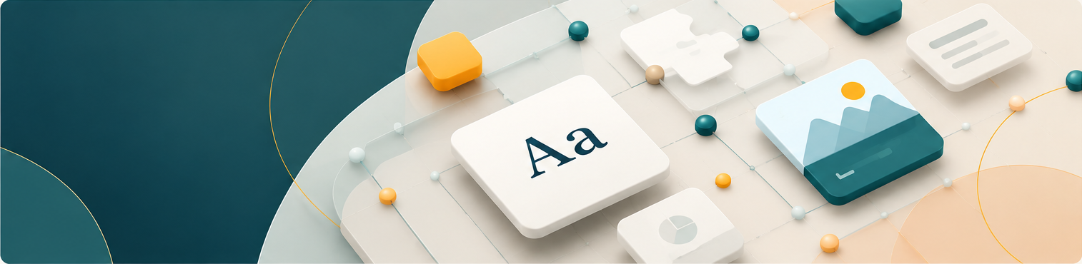 Illustration of design tokens and interface pieces connected into one system.